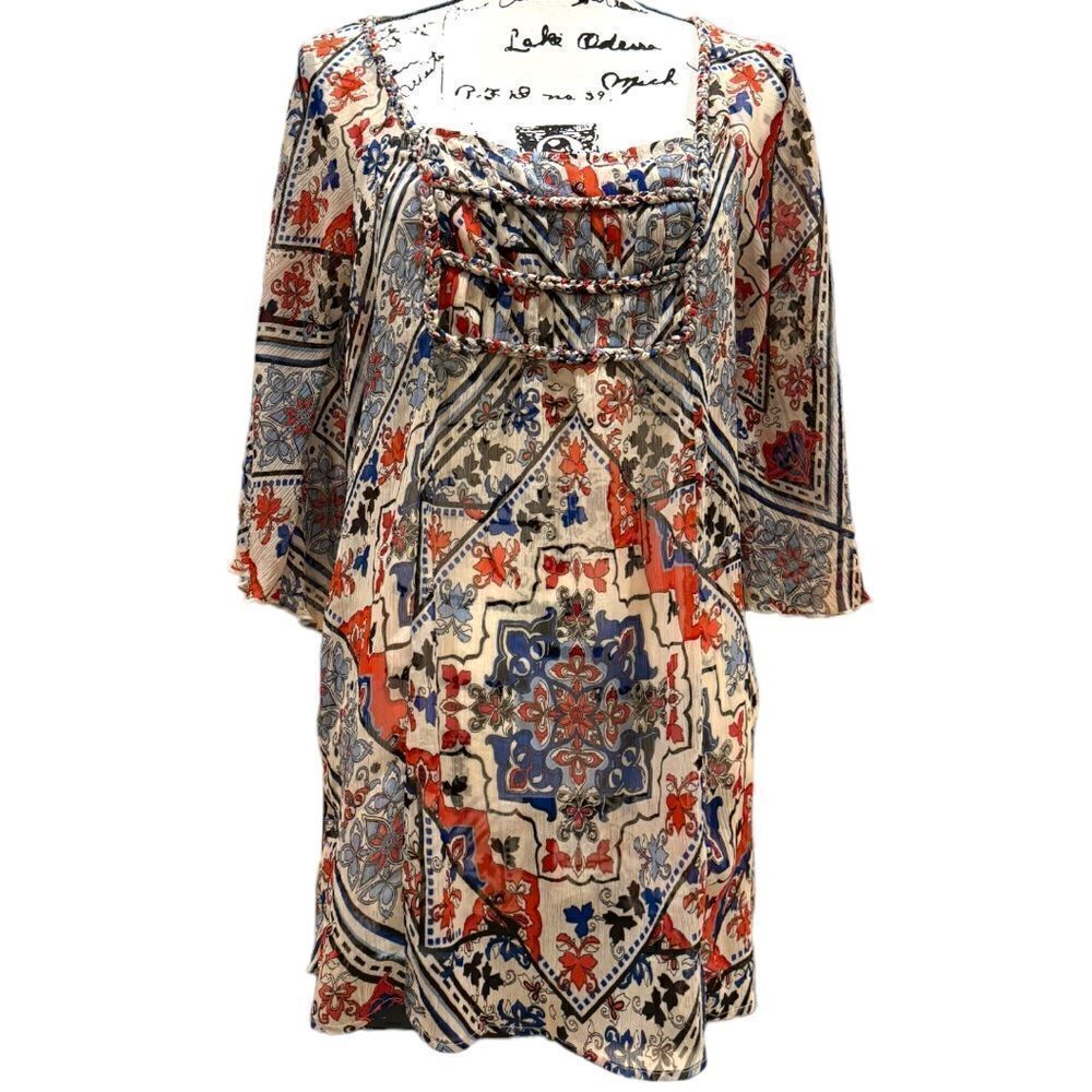 Style & co. Bohemian Sheer Bell 1/2 Sleeves Popover Top Size Medium